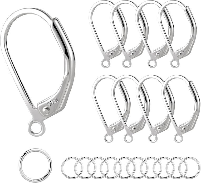 925 sterling silver leverback french hooks - hypoallergenic earring backs with jump rings set - dangle hooks sterling silver findings supplies for jewelry making