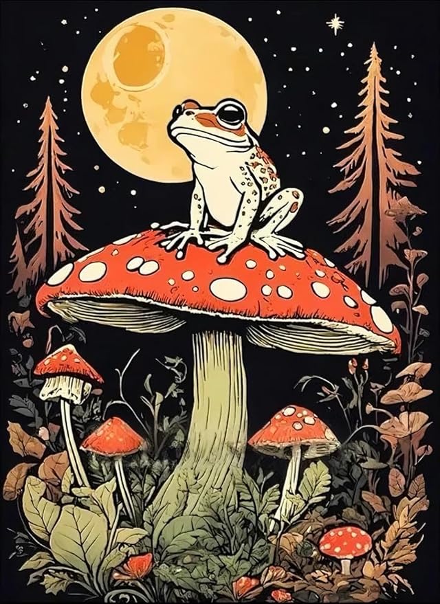 YPF Mushroom Diaomnd Painting Kits for Adults DIY 5D Round Full Drill Diamond Art Diamond Painting Very Suitable for Home Leisure and Wall Decoration Frog Night Moon 12x16