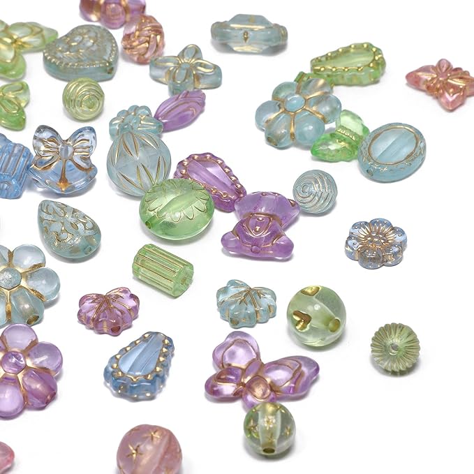 7.5 OZ Assorted Vintage Acrylic Beads for Jewelry Making, Song Xi Unique Flower Rose Czech Beads for Bracelet Earrings, Bohemia Style, Bulk, Arts and Crafts, DIY Holiday Gift (240-260 PCS, Rainbow)