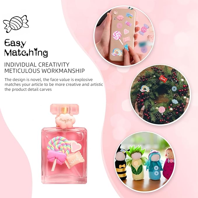 WILLBOND 120 Pieces Assorted Charms Cute Set Flatback Beads Making Kit Mixed Candy Sweets Resin Random Kawaii Candy Resin Ornaments for DIY Craft Scrapbooking Decoration