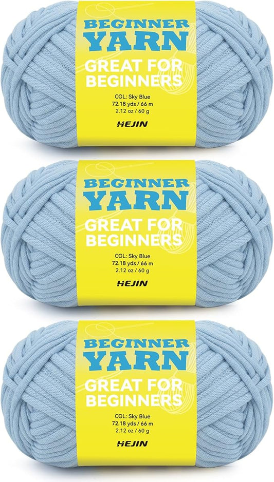 3x60g Blue Yarn for Crocheting and Knitting;3x66m (72yds) Cotton Yarn for Beginners with Easy-to-See Stitches;Worsted-Weight Medium #4;Cotton-Nylon Blend Yarn for Beginners Crochet Kit Making