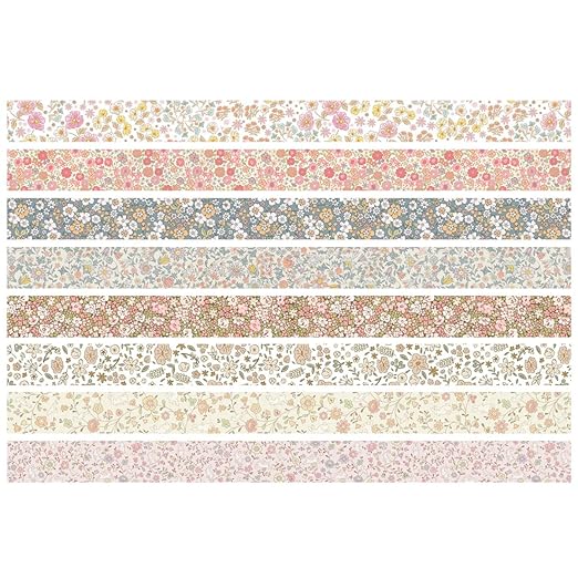 YUBX Vintage Washi Tape Set 8 Rolls Thin Retro Decorative Antique Patterns Masking Tapes for Arts, DIY Crafts, Journals, Planners, Scrapbook, Wrapping (Little Flowers)