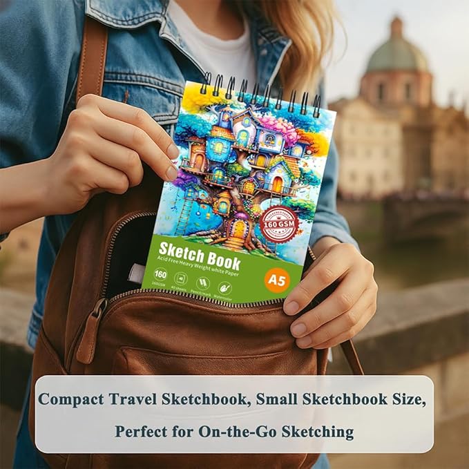 Thickened Mixed Media Sketchbook - Three Different Sizes, Drawing Paper Pad-108lb/160gsm, (Colorful Tree, A5 (Travel Size) 5.7X8.2 inch)