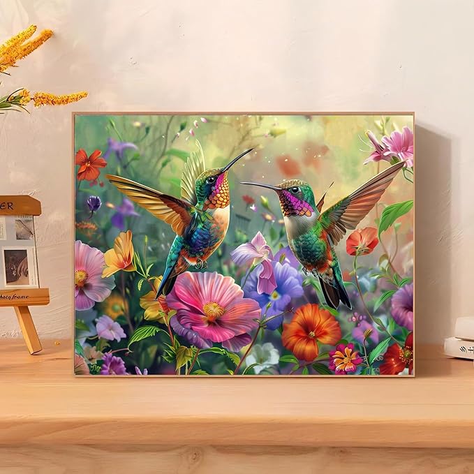 mrpwnle Hummingbird Diamond Art Kits for Adults, Bird Diamond Painting Kits for Beginners, 5D Diamonds Painting, DIY Full Drill Gem Art Crafts Kit Home Wall Decor Gifts 16x12 inch