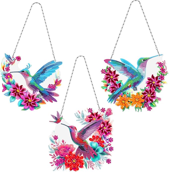 MaiYiYi 3 PCS Hanging Diamond Art Pendant Painting Kit Colorful Bird Special Crystal Gem Craft Painting Set Bird Diamond Painting Ornaments for Adult Home Wall Window Decor (12.59X7.28 in)