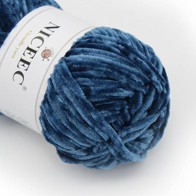 NICEEC 3 Skeins Soft Chenille Yarn Blanket Yarn for Knitting Fancy Yarn for Crochet Weaving DIY Craft Total Length 3×85m (3×93yds, 3×50g)_Navy Blue