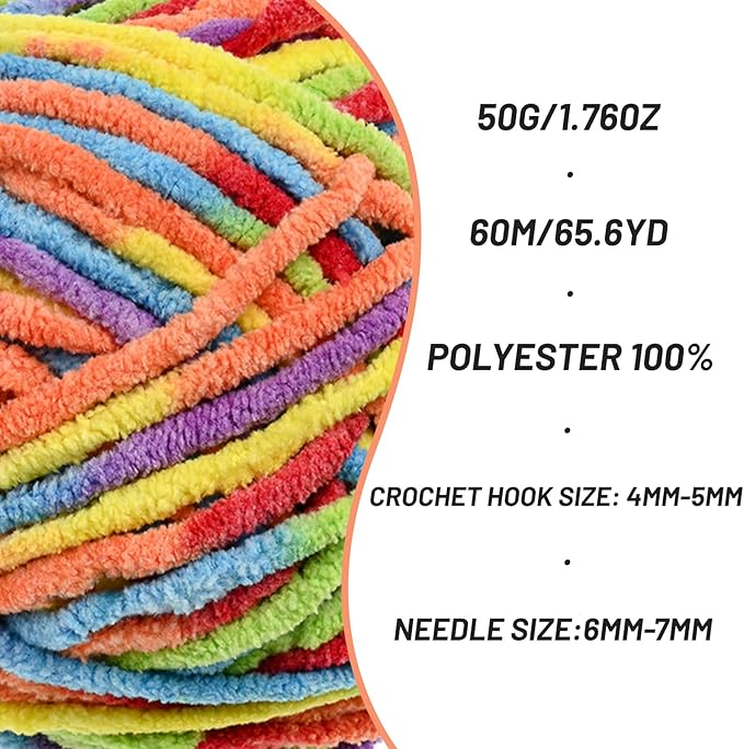 4 Pack Fluffy Velvet Yarn for Crocheting，Baby Blanket Yarn for Crocheting Soft，200g(262.4yds) Amigurumi Yarns，Plush Chenille Crochet Yarns，Puzzle Yarn for Crochet Weaving Craft(4 Rainbow)