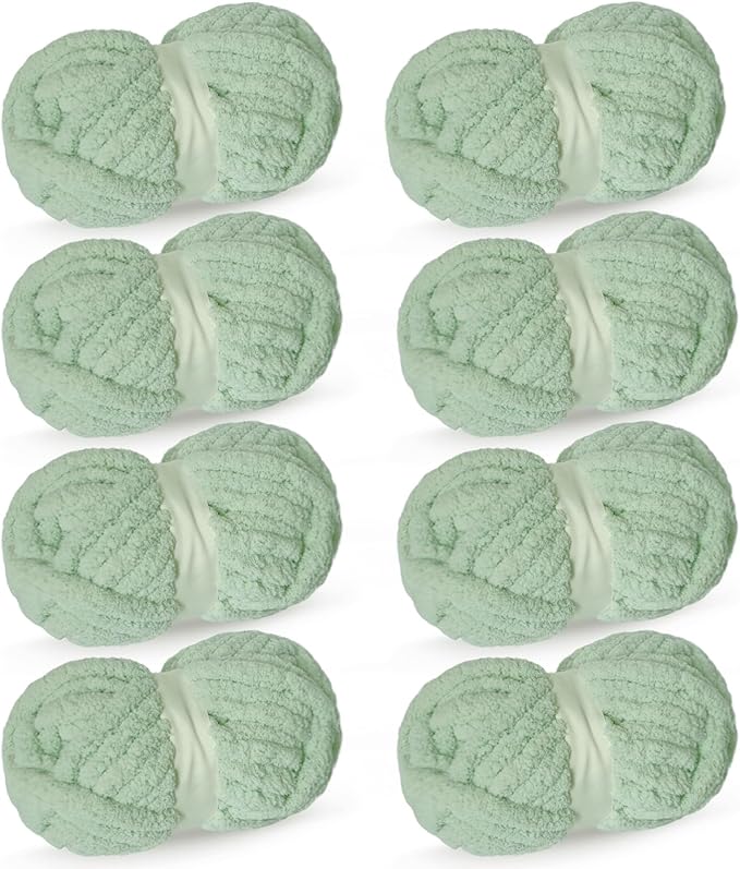 Grey Green Chunky Chenille Yarn for Crocheting Bulky Thick Fluffy Yarn for Knitting,Super Bulky Hand Blanket, Soft Plush Yarn Crochet Carpet/Scarf/Cushion/ 8 Jumbo Pack(63.76oz/197.68yd