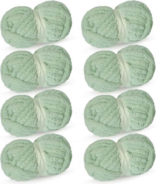 Grey Green Chunky Chenille Yarn for Crocheting Bulky Thick Fluffy Yarn for Knitting,Super Bulky Hand Blanket, Soft Plush Yarn Crochet Carpet/Scarf/Cushion/ 8 Jumbo Pack(63.76oz/197.68yd