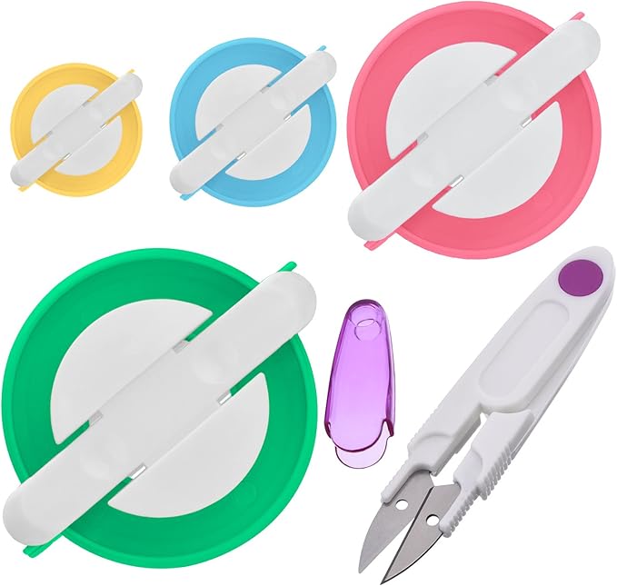 Pom Pom Maker, 4 Different Sizes Pompom Maker Fluff Ball Needle Craft DIY Wool Knitting Craft Knitting Wool Tool Kit with Thread Cutter Scissors (Color Set A)
