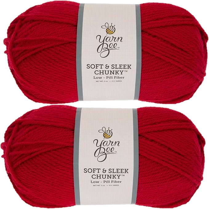 Yarn Bee Soft & Sleek Chunky - 5-Bulky - 100% Low Pill Acrylic, Yarn for Crocheting & Knitting Blankets, Hats, Sweaters, and More, Set of 2, (2, 600 Red)