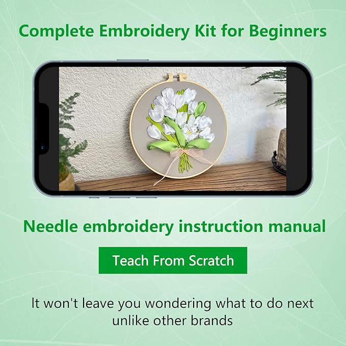 Enkor Ribbon Embroidery Kit for Adults Beginners