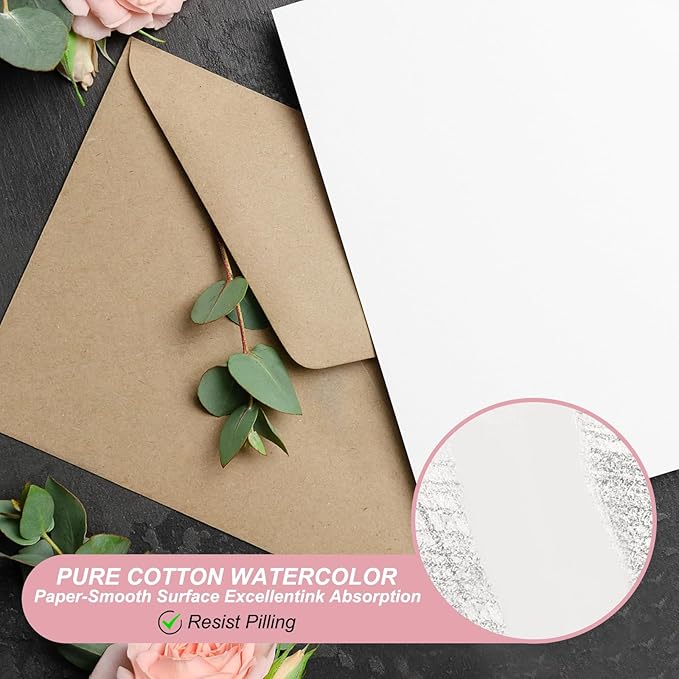 PATIKIL 200 Sets Pure Cotton Watercolor Cards 140lb/300 GSM Postcards with Envelopes for Art Painting Creative Thank Notes, 4x6 Inch