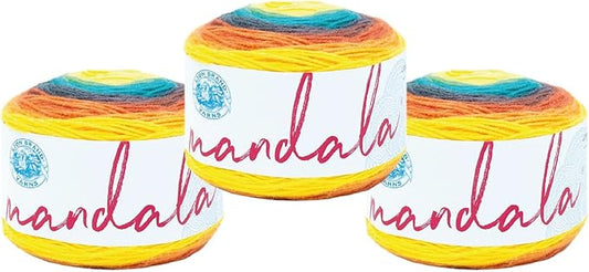 Lion Brand Yarn, Mandala DK Lightweight Yarn for Knitting, Crochet, and Crafts, Thunderbird, 3 Pack, Self-Striping Acrylic Fiber for Baby Blankets, Multicolor Shawls and Variegated Cardigans