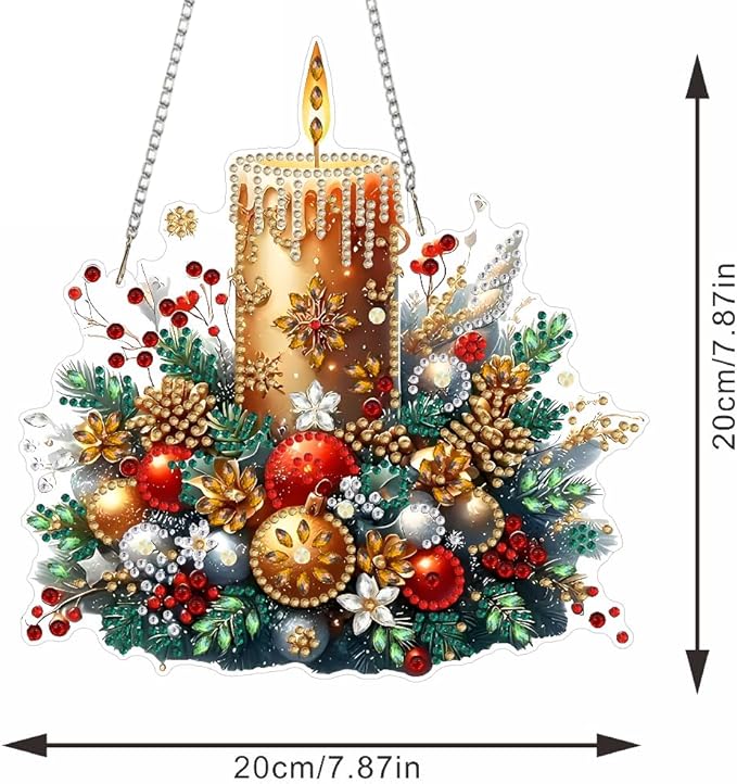 STGLCR Candle Christmas Diamond Art Hanging Kits for Adults, Christmas Candles Diamond Art Suncatchers, 5D Special Shape Diamond Painting Pendant Window Ornament Gifts for Home Door Wall Decor