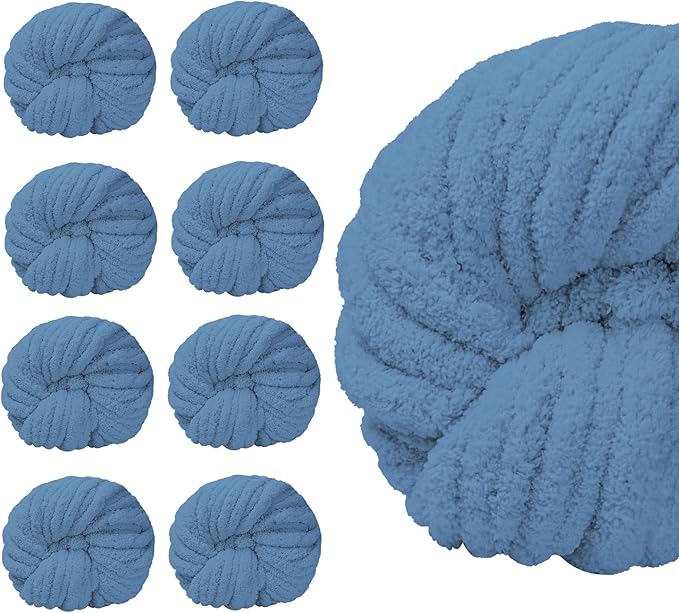 SUNTQ 8 Pack Chunky Chenille Yarn for Crocheting, Bulky Thick Fluffy Yarn for Hand Knitting Blanket, Soft Plush Knitting Yarn for Cushions, Pet Bed,Home Decor,Peacock Blue(32 yds,8.8 oz Each Skein)