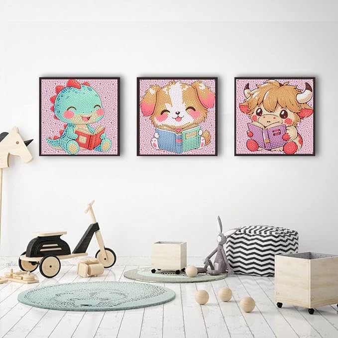 Tiwabb 4 Pack 5D Box Diamond Art Kits for Kids Ages 8-12,Cute Animals Reading Diamond Painting for Kids Beginners,Full Drill Gem Art for Kids DIY Crafts for Girls 8-12,for Home Decor 7x7 Inch