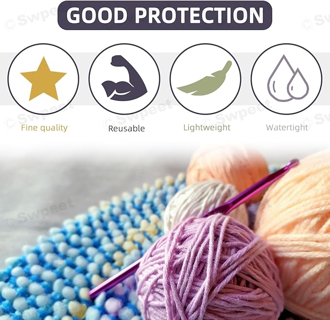 Swpeet 51Pcs Crochet Yarn Kit, Including 32Pcs Multicolor Acrylic Yarn Skeins, 10Pcs Stitch Markers, 6Pcs Plastic Knitting Needle, 2Pcs Crochet Hooks and 1Pcs Bag for Crocheting and Knitting