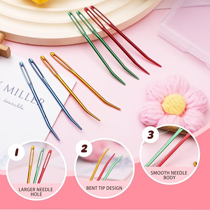 UOOU Yarn Needle, Tapestry Darning Needle for Yarn, Yarn Needles Large Eye with Storage Box for Knitting, Crocheting (Random Color)