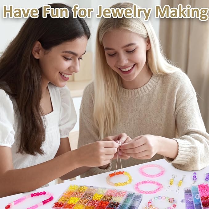 XSEINO About 7200PCS 6mm Glass Beads Bracelet Making Kit,144 Assorted Colors Crystal Glass Beads for Bracelet and Jewelry Making and DIY Crafts,Friendship Gifts,to Give to Friends, Family
