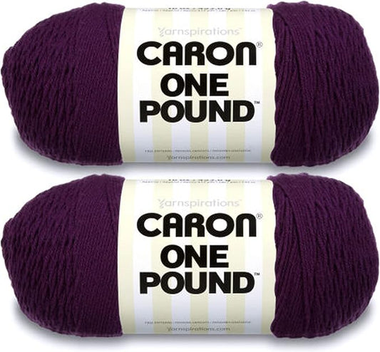 Caron One Pound Deep Violet Yarn - 2 Pack of 454g/16oz - Acrylic - 4 Medium (Worsted) - 812 Yards - Knitting/Crochet