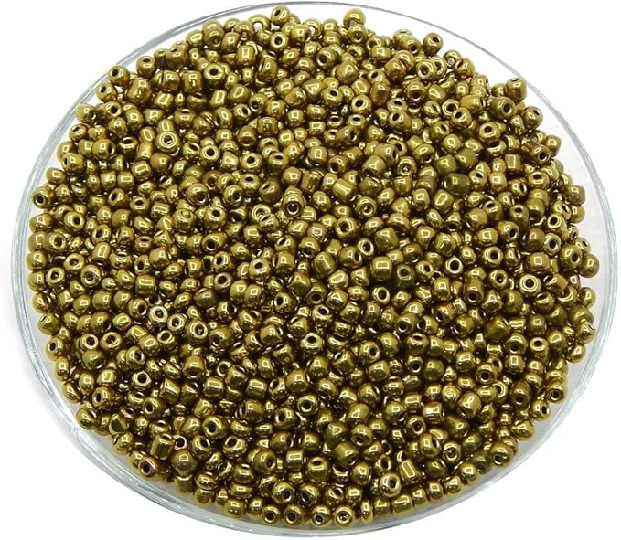 Perlin Glass Seed Beads 4mm 6/0 Round Mini Small Pony Spacer Beads 1100pcs for Jewelry Making Earrings Bracelets Pendants Waist DIY Handmade Metallic Color Kit (Gold Antique)