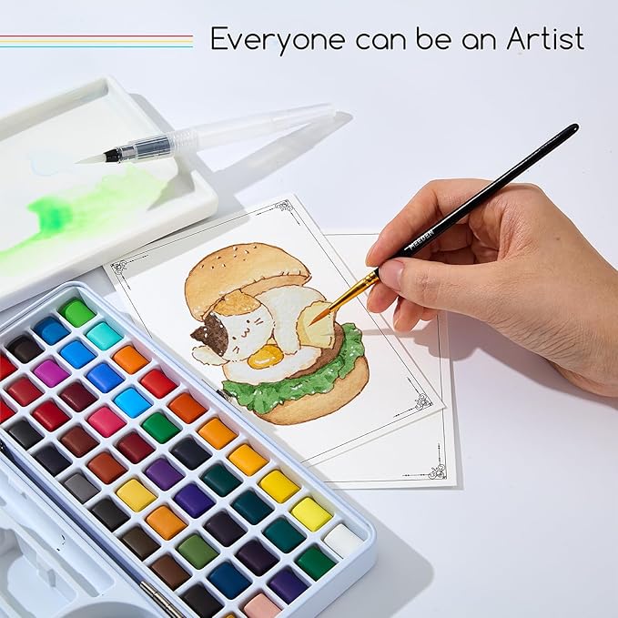 MEEDEN Travel Watercolor Paint Set: 50 Colors Watercolor Paints for Beginner with Brushes & Concertina Coloring Book - Portable Water Color Kit for Adult Painting On the Go
