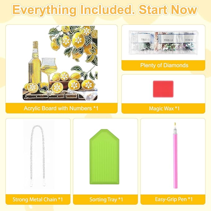 TOSTOG Lemon Drink Diamond Art Pendant Kit for Adult, Yellow Diamond Painting Hanging Kit for Beginners, 5D DIY Crafts Gem Art, Waterproof Full Accessories for Home Decor Idea 20 * 20 cm/8 * 8 in