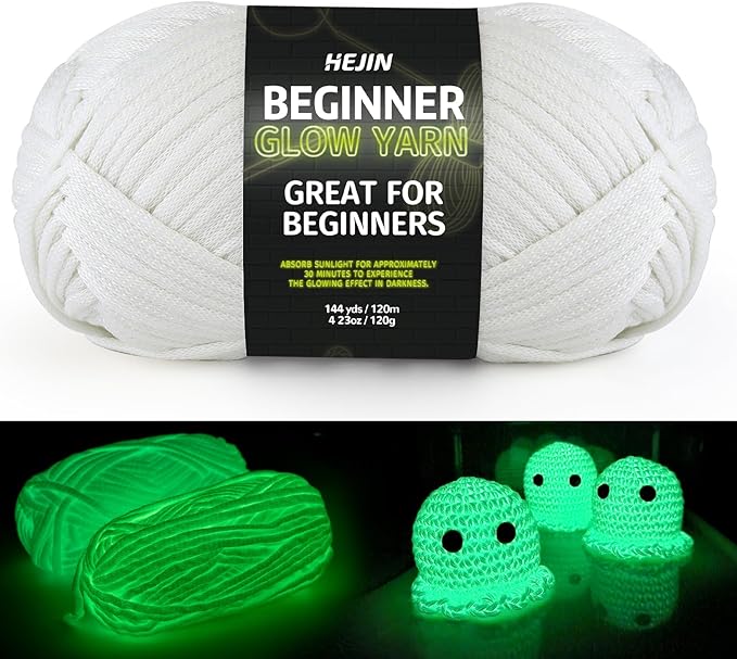 120g Glow in The Dark Yarn for Crocheting and Knitting; 120m(144yds) Yarn for Beginners with Easy-to-See Stitches; Worsted-Weight Medium #4; Yarn for Beginners Crochet Kit Making