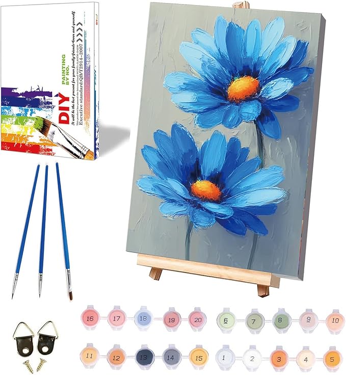 Easy Flower Paint by Numbers for Adults with Framed Canvas - with Wooden Easel, Flowers Paint by Number for Beginners, DIY Acrylic Oil Painting on Canvas with Brushes for Home Wall Decor (8x12 inch)