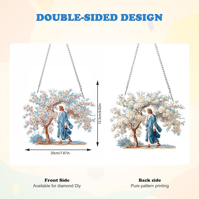 HEIBAGO Easter Diamond Art Hanging Kits Jesus for Adults, Diamond Art Suncatchers, 5D Special Shape Diamond Painting Pendant, DIY Window Ornament Gifts for Home Garden Door Wall Decor 8.3 x 8.3 Inch