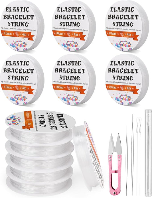 JUPEAN 1 mm Stretchy Bracelet String Elastic String for Bracelet Making Easy to Knot with Jewelry Making Supplies Beading Needles and Container for Storage