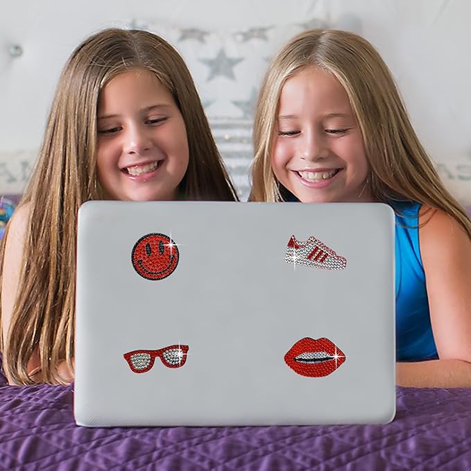 stickerbeans® rhinestone stickers - red spirit 4-pack, 2” x 2” each, unique sparkly cut-to-shape for collecting, trading, decorating laptops, phone cases, scrapbooks, for kids, teens, & adults