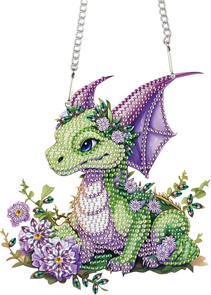 AiYuanzsh Green Dragon Diamond Painting Hanging Pendant Kit Animal Special Shaped Diamond Dots Art Acrylic Ornaments Diamond Painting Pendant for Adults Home Wall Window Decor Gift