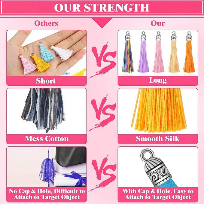 Caffox Tassels for Jewelry Making, 120PCS Keychain Tassel Charms Bulk, Silky Handmade Tassels for Earrings Bracelets Necklaces and DIY Craft