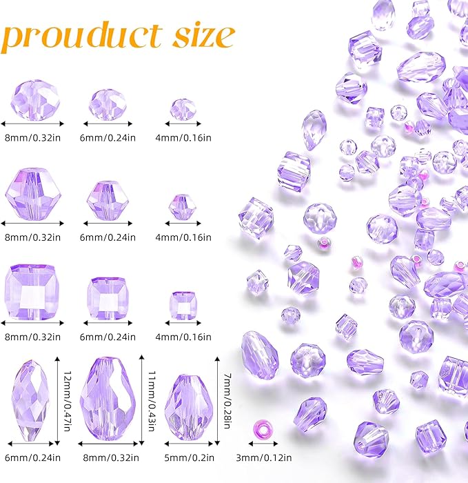 1500 Pcs Crystal Glass Beads for Jewelry Making – 12 Styles Bicone, Rondelle, Cube, Teardrop & 3mm Spacer Beads, DIY Bracelet Necklace Earring Craft Kit with Organizer Box(Light Purple)
