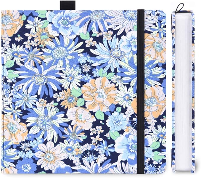 Mifuner Square 8.2x 8.2 165gsm Colored pencil paint Journal Hardbound 128pgs（64 Sheets Front Back Cold Pressed） Travel for Colored Pencil Sketch Doodles Handmade Cloth Cover Notebook Chrysanthemum