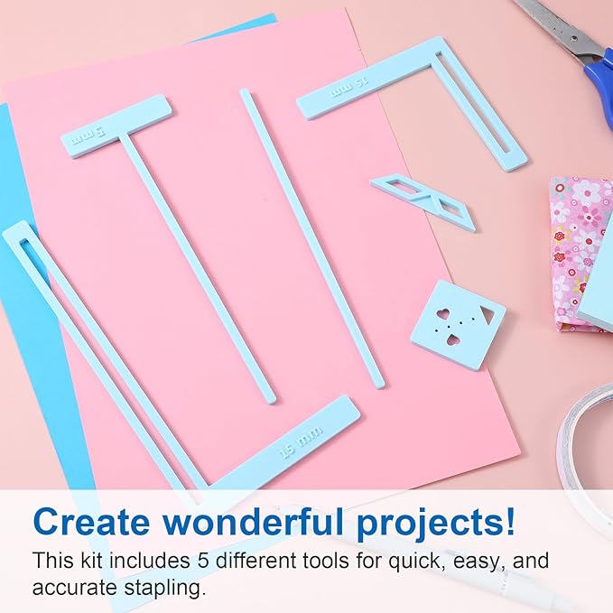 Bookbinding Easy Scrapbooking Tool for Starter 5pcs Complete Great Stencils and Cutter Guide Kit Can Be Made Into Notebook Calender Junk Journal Handbook Corner Miter Spine Spacer Divider Blue
