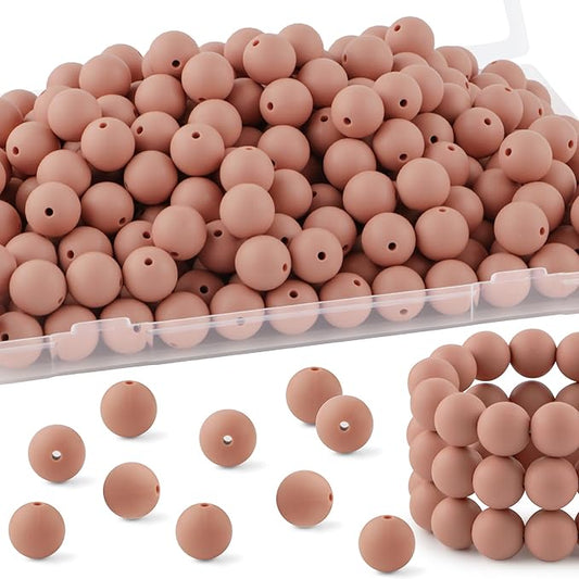 150Pcs 15mm Silicone Beads for Keychain Making Bracelet Necklace, Bulk Round Silicone Beads for Pens(Deep Peach)