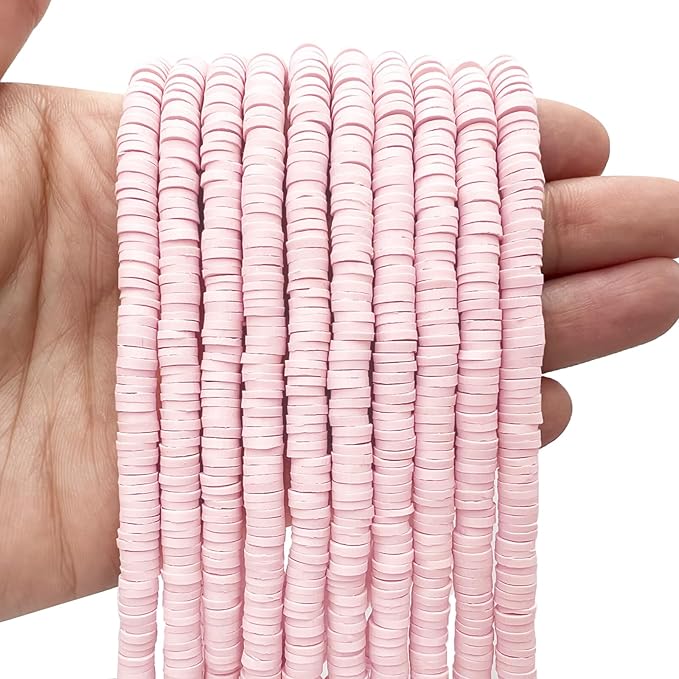 3600 PCS 10 Strands Polymer Clay Beads for Jewelry Making, Vinyl Heishi Beads 6mm for Surfer Bracelets Necklace Making (Pale Pink)