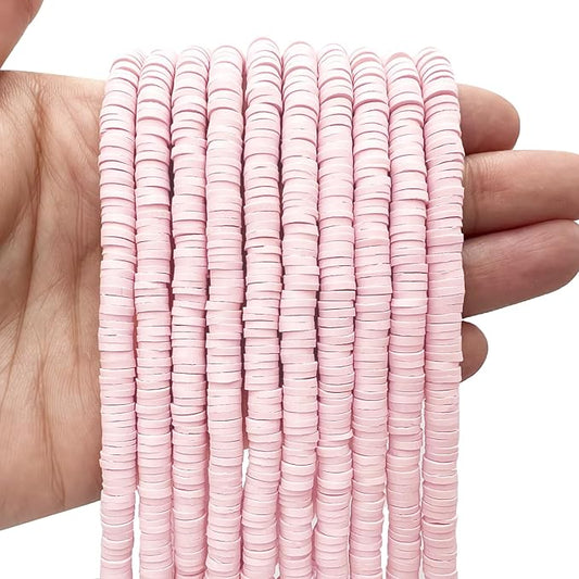 3600 PCS 10 Strands Polymer Clay Beads for Jewelry Making, Vinyl Heishi Beads 6mm for Surfer Bracelets Necklace Making (Pale Pink)