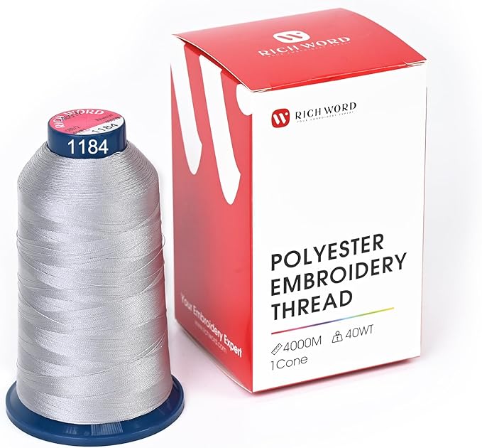 Poolin Embroidery Machine Thread Richword Selected Grey 4000M 40WT Polyester Embroidery Thread – Smooth, Strong Single Spool for Home & Commercial Machines 1184