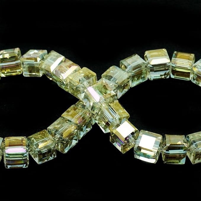 10mm Sparkle Cube Crystal Beads for Jewelry Making - Faceted Spacer Beads for Bracelets(57-60pcs, Crystal Yellow)