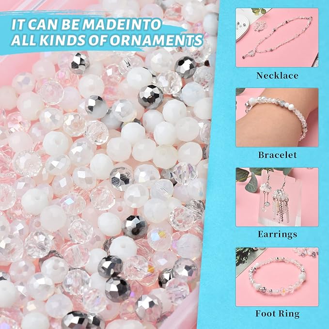 Crystal Rondelle Beads for Jewelry Making,1000pcs Briolette Glass Beads Plated Color Round Spacer Beads for DIY Bracelets,Necklaces,Earrings(4,6,8mm)