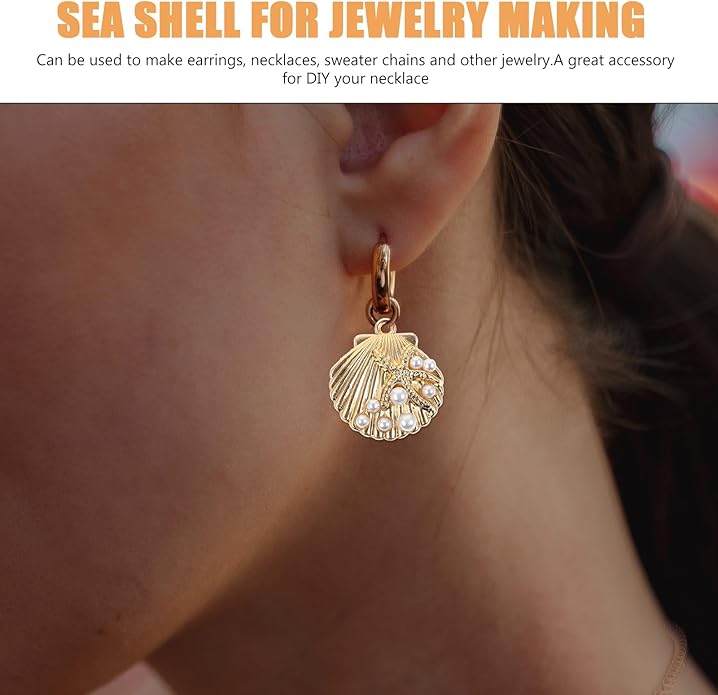 TEHAUX 20Pcs Gold Shell Charms for Jewelry Making, Enamel Alloy Conch Shell and Seashell Charms with Faux Pearl, Ocean Beads Pendants for DIY Necklaces Bracelets (Light Gold)