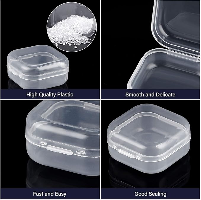 SATINIOR 12 Pack Clear Plastic Beads Storage Containers Box with Hinged Lid for Beads and More (1.38 x 1.38 x 0.71 Inch)