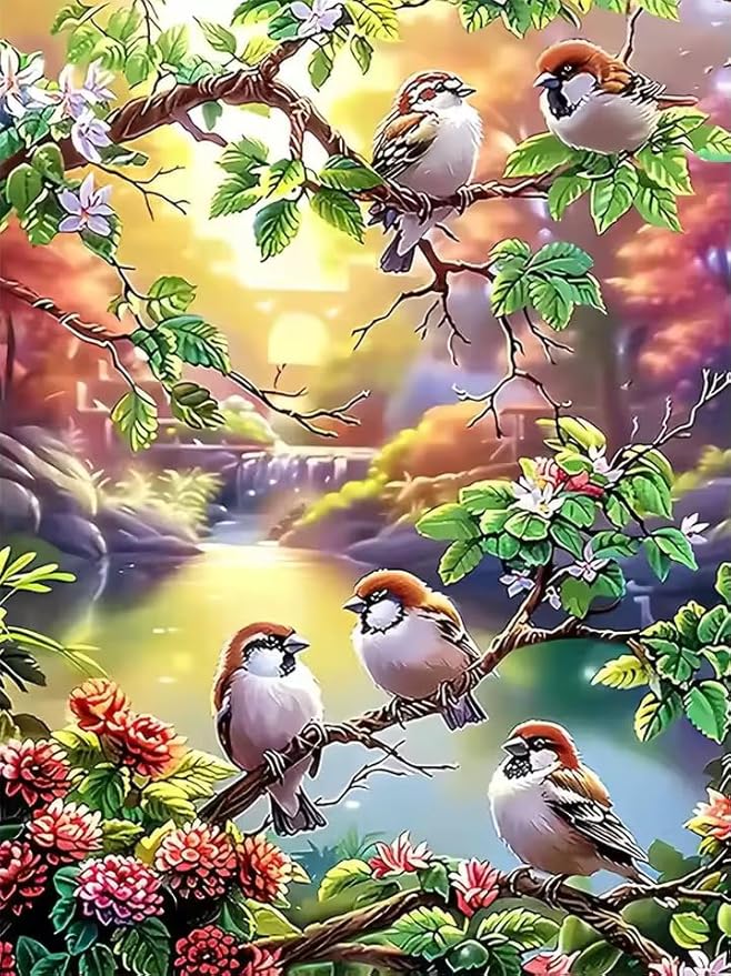 ARPADAMO Bird Diamond Art Kits for Adults,5D Diamond Painting DIY Animal Diamond Art Diamond Painting Kits for Adult,Round Full Drill Diamond, Diamond Art Kits for Home Decor-12x16inch