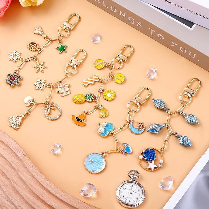 wurosi 25 set paperclip keychain making kit, bag charm kit, 25 keychain clips, 25 extender chain, 25 resealable pouch bag, 25 thank you cards, 5m hemp rope, jewelry making kit for diy keyrings charms