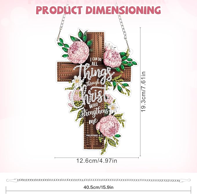 Bowetile Cross Diamond Art Hanging Kits for Adults, Diamond Art Suncatchers Easter, 5D Special Shape Diamond Painting Pendant Window Ornament Easter Gifts for Home Wall Garden Decor