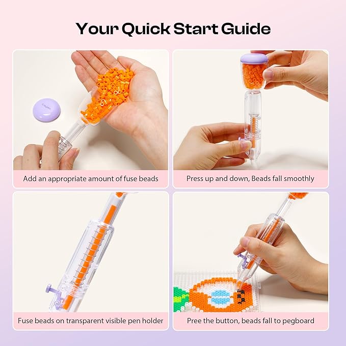 caydo 2pack 5mm fuse bead pen, purple fuse beads dispenser for home diy decor, parent-child interaction and kid's crafts boosts efficiency saves time high capacity & transparent pen body(patented)